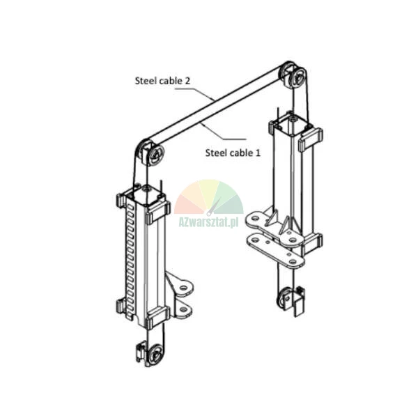 Technical drawing of the steel equalizer cable routing in a Weber QSD-3800 and QSD-4000B two-post lift.