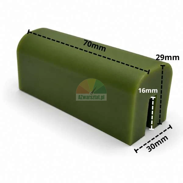Green lift sliding block 70mm x 30mm x 29mm with indicated dimensions.