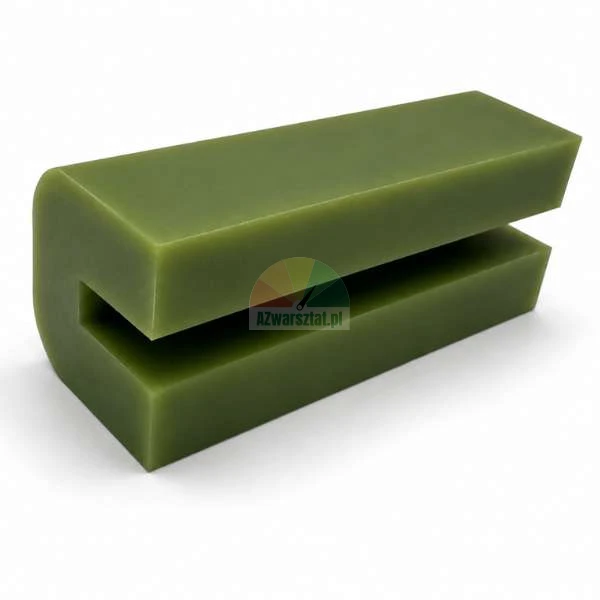 Green plastic U-shaped sliding profile guide on a white background