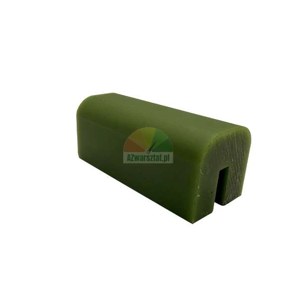Green plastic sliding profile with a U-shaped cross-section, isolated on a white background.