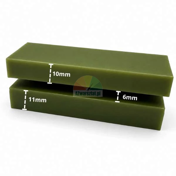 Two green rectangular blocks stacked on top of each other with dimensions indicated: 10mm, 11mm, and 6mm.