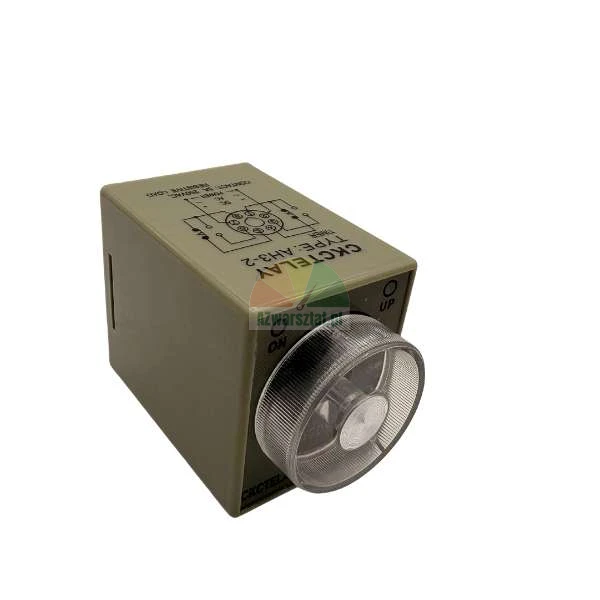 CKCTELAY AH3-2 time relay with a gray housing and transparent adjustment dial on a white background.