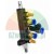 Black pneumatic mechanical valve with a metal shaft, equipped with brass silencers and blue push-in fittings, shown on a white background.