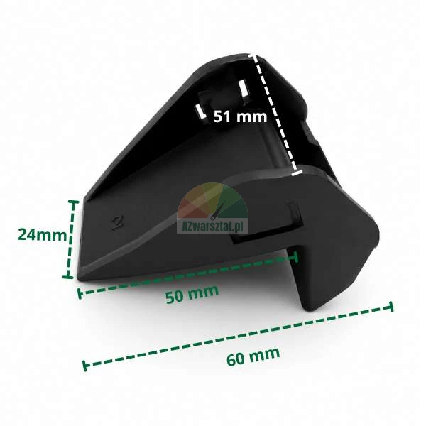 Black plastic protector element with indicated dimensions: height 24 mm, internal width 51 mm, base length 50 mm, and total length 60 mm.