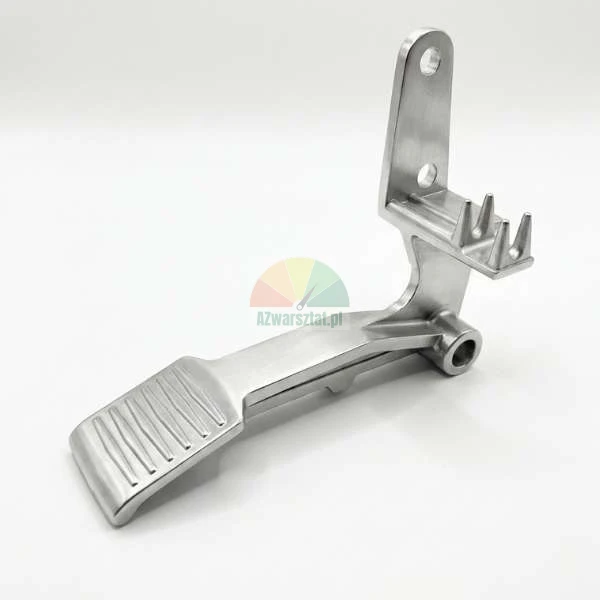 Type B aluminum foot pedal for tire changer, metallic silver control lever on a white background