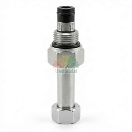 Lowering valve for 13mm/G19mm coil, metallic solenoid valve stem with mesh filter and O-rings on a white background