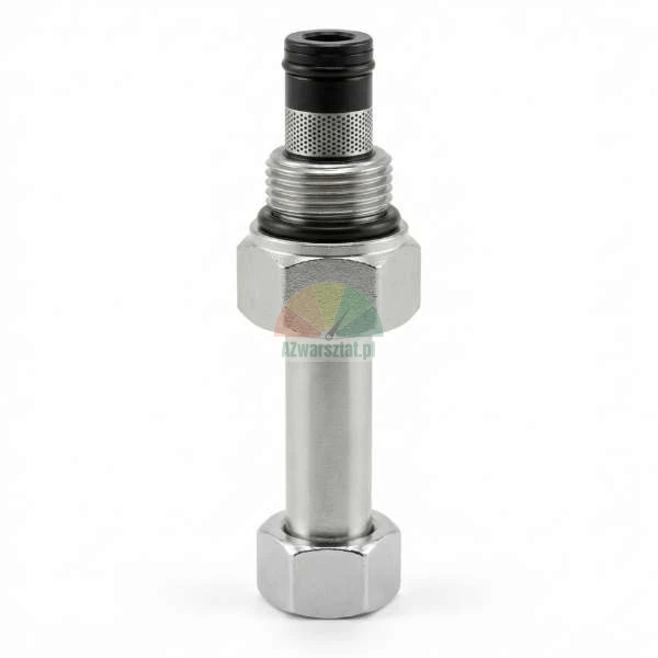 Lowering valve for 13mm/G19mm coil, metallic solenoid valve stem with mesh filter and O-rings on a white background