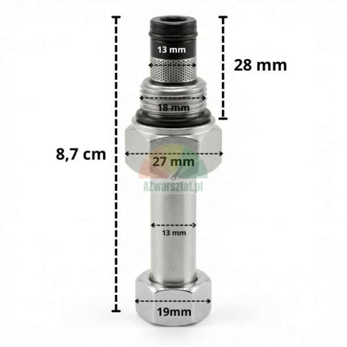 Lowering valve for 13mm/G19mm coil with indicated mounting dimensions.