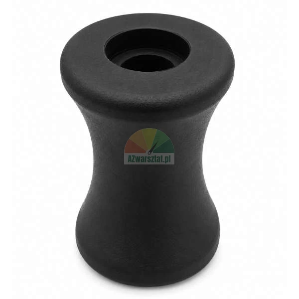 Black hourglass-shaped roller with a central mounting hole, isolated on a white background.