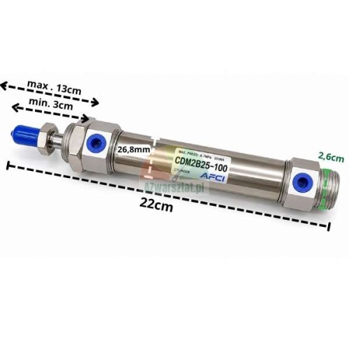Pneumatic cylinder CDM2B25-100 AFCI with dimensions on a white background.