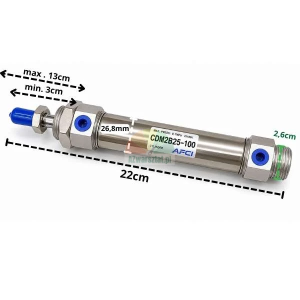 Pneumatic cylinder CDM2B25-100 AFCI with dimensions on a white background.