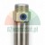 Close-up of a stainless steel hydraulic or pneumatic component with a thread and a blue ring on a white background.