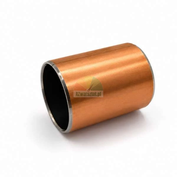 Cylindrical sliding sleeve bearing with copper outer layer and black inner lining on a white background.