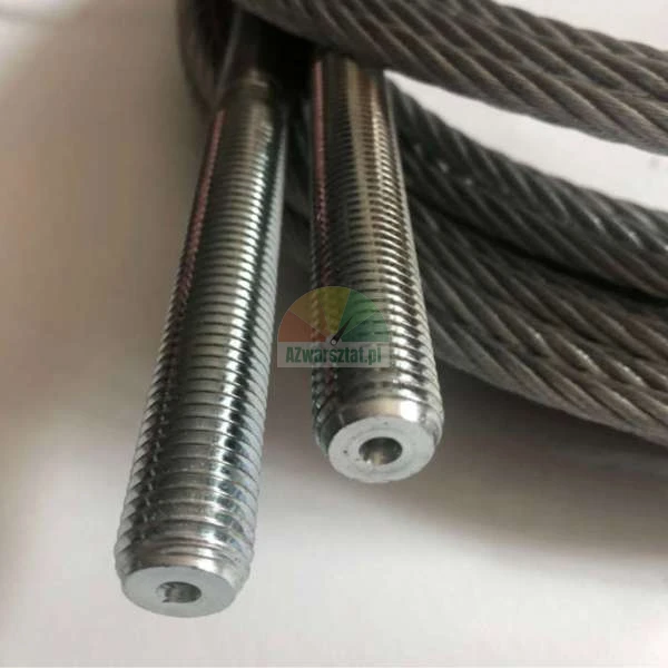 Steel wire rope with threaded stud terminals, close-up of the threads
