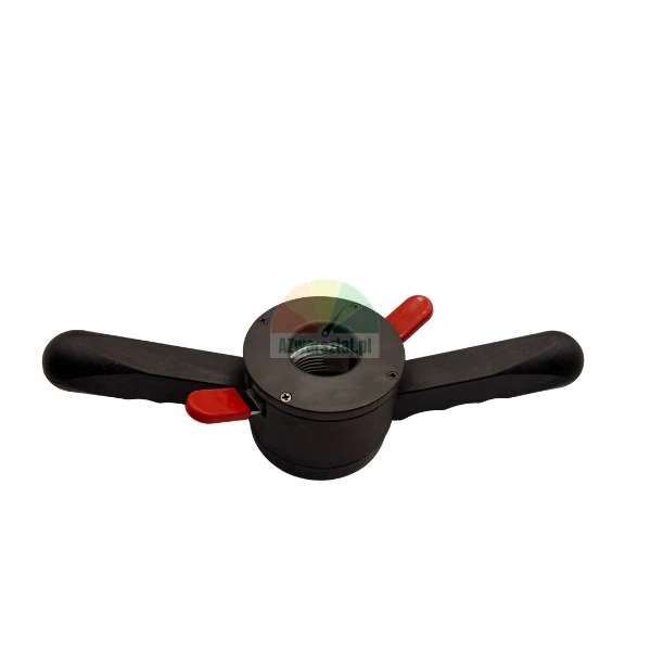 Quick release clamping nut for wheel balancer with black wing handles and red levers on a white background.