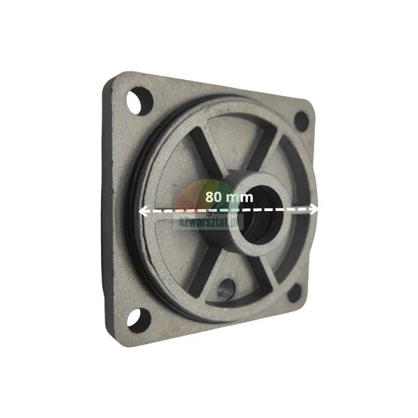 Metal pump cover with a marked flange diameter of 80 mm and four mounting holes.