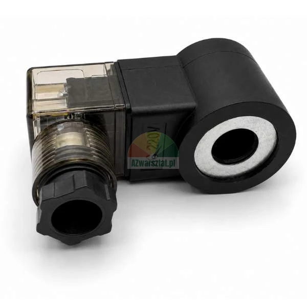 Solenoid valve coil AC 220V in black with a transparent plug connector on a white background.
