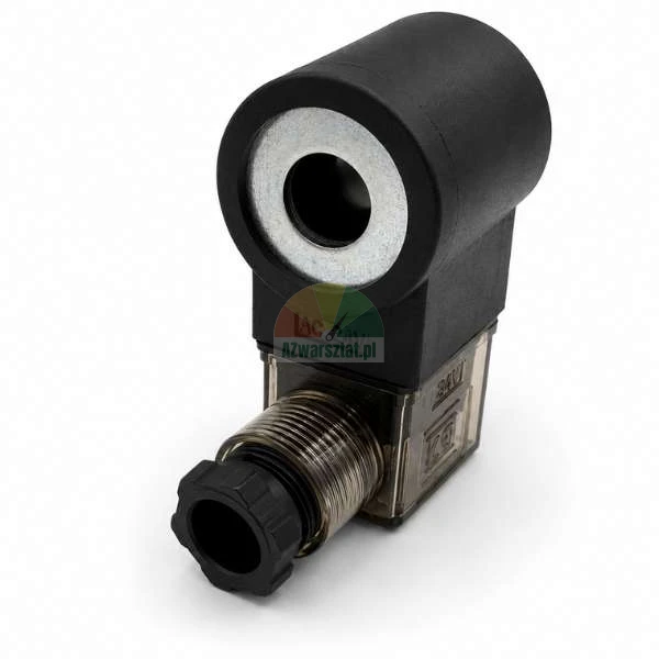 Solenoid valve coil AC 24V with plug connector and cable gland on a white background.