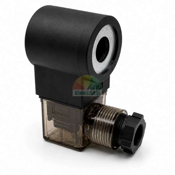 Solenoid valve coil AC 24V with DIN connector, isolated on a white background.