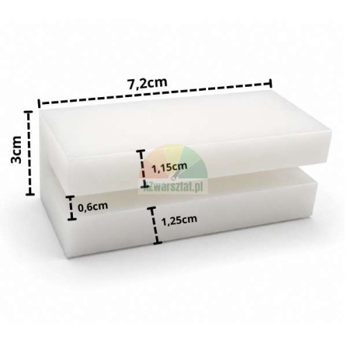 White plastic lift guide block measuring 7.2cm by 3cm with marked dimensions.