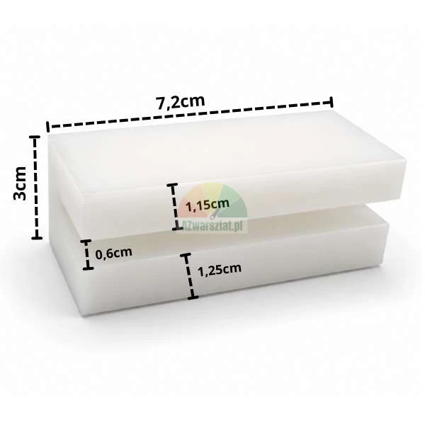 White plastic lift guide block measuring 7.2cm by 3cm with marked dimensions.