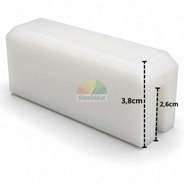 White plastic slide profile 3.8 cm high with a 2.6 cm deep groove.