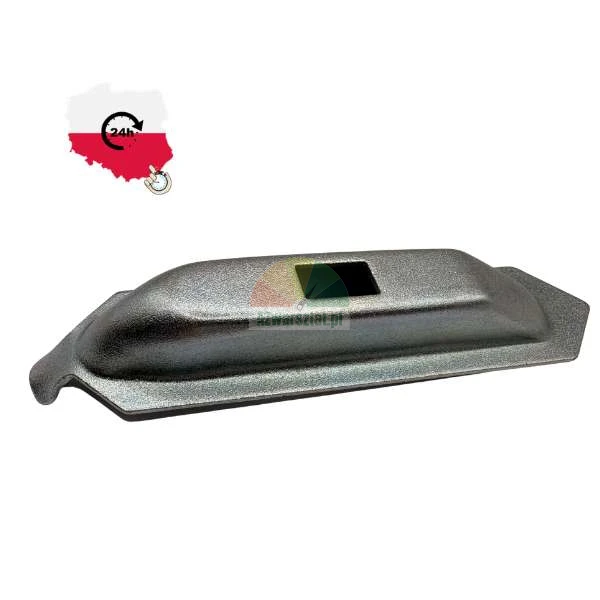 Oblong cast iron element for a stove or fireplace with a rectangular opening in the middle, made of grey cast iron