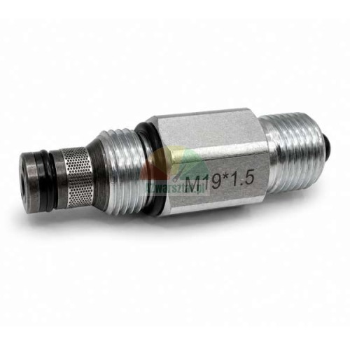 Lowering valve with M19x1.5 thread, metallic hydraulic component with O-rings and mesh filter