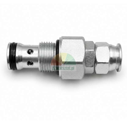 Metal cartridge pressure relief and overflow valve G19mm with o-ring seals on a light background