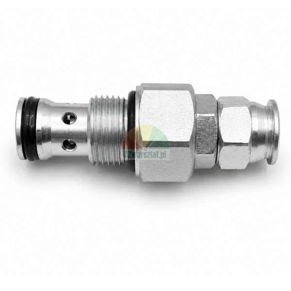Metal cartridge pressure relief and overflow valve G19mm with o-ring seals on a light background