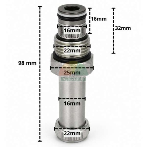 Lowering valve for 16mm G22mm solenoid coil with dimensions