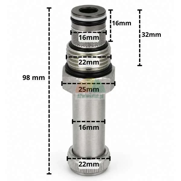 Lowering valve for 16mm G22mm solenoid coil with dimensions