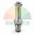 Metallic solenoid valve armature tube with thread, hexagonal nut, and o-ring seals on a white background.