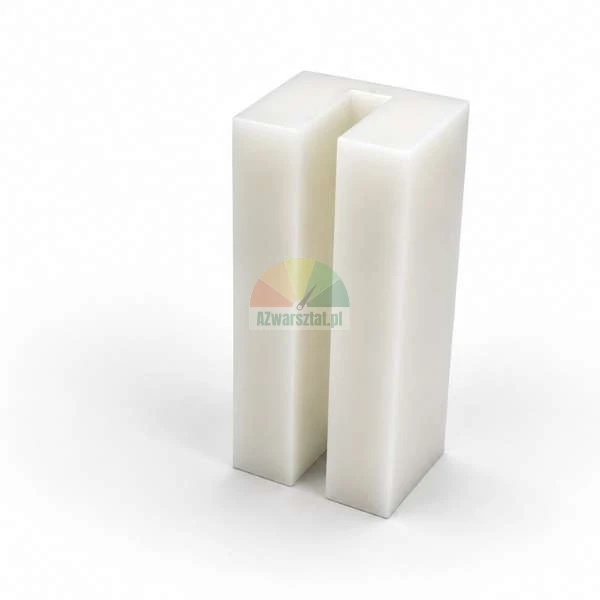 White plastic lift guide slider block measuring 7cm x 3cm x 3cm with a U-shaped slot