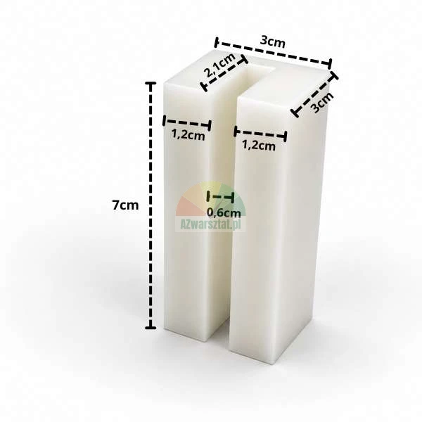 White plastic car lift glide block 7cm x 3cm x 3cm with indicated dimensions