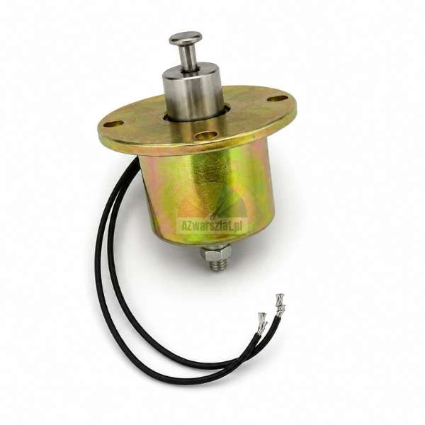 DC24 hoist electromagnet with a metal plunger, a round mounting flange, and two black wires on a white background.