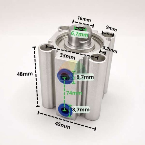 Pneumatic cylinder HEZ8448.01 with marked technical dimensions.