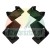 Set of four black plastic mounting corners on a white background