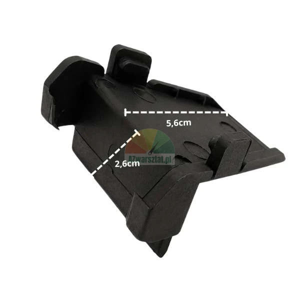Black plastic mounting element with marked dimensions: width 5.6 cm and depth 2.6 cm.