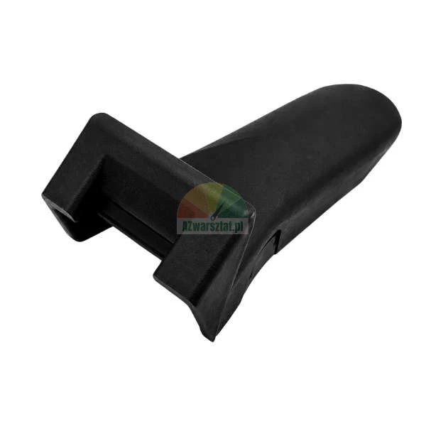 Black plastic replacement handle for a pot or pan, heat resistant, isolated on a white background.