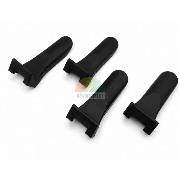 Four black plastic replacement feet or clips on a white background.