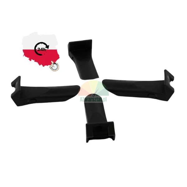 Set of four black plastic feet or clips on a white background, with a graphic indicating fast 24-hour shipping from Poland.