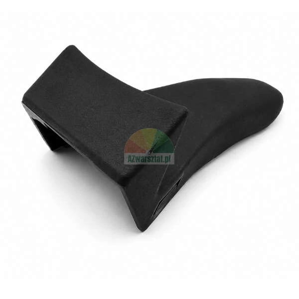Black plastic mounting element, molded bracket, or protective cover on a white background.