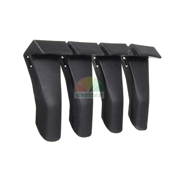 Four black plastic mounting brackets or clips on a white background.