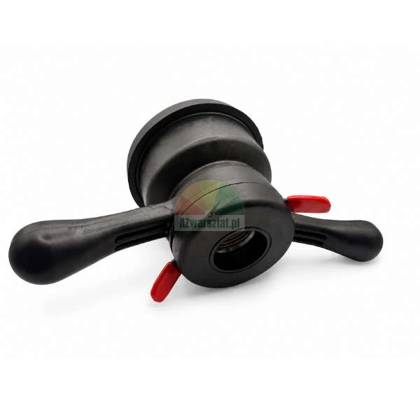 Black quick-release spinlock collar for barbell with red tabs on a white background.