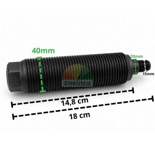 Threaded wheel balancer shaft, 40 mm diameter, 18 cm total length.