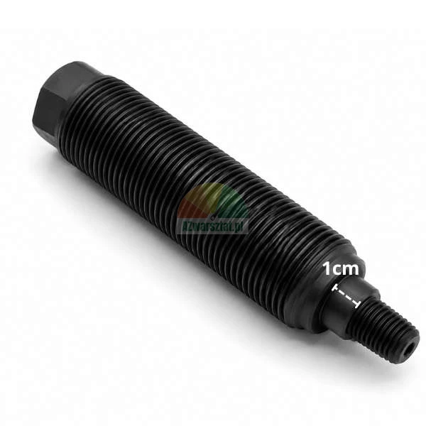 Black threaded puller spindle with a 1 cm dimension indicator near the tapered tip, on a white background.
