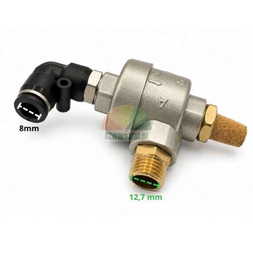 Aluminum quick exhaust valve, dump valve with 8mm connection and 12.7mm thread