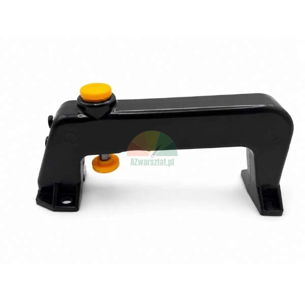 Black mounting bracket with a yellow locking button on a white background.