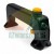 Black pneumatic handle switch with a yellow push button and two pneumatic fittings, shot on a white background.